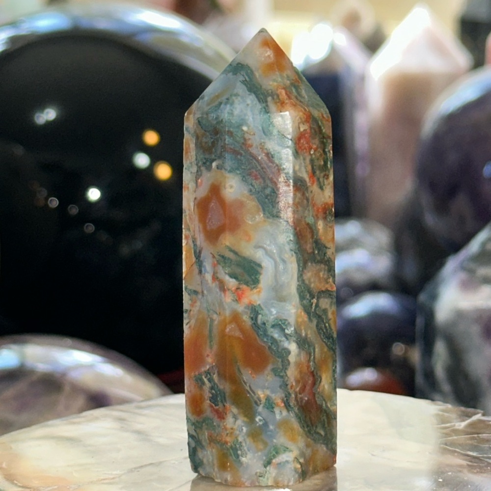 Red Moss Agate Crystal Point!